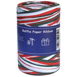 HAMUIERS Raffia Ribbon for Gift Wrapping, Christmas Ribbon for Craft, 3 Colored Packing Paper Twine Ribbon - Red Green White, 1/4'' Wide, 88 Yards