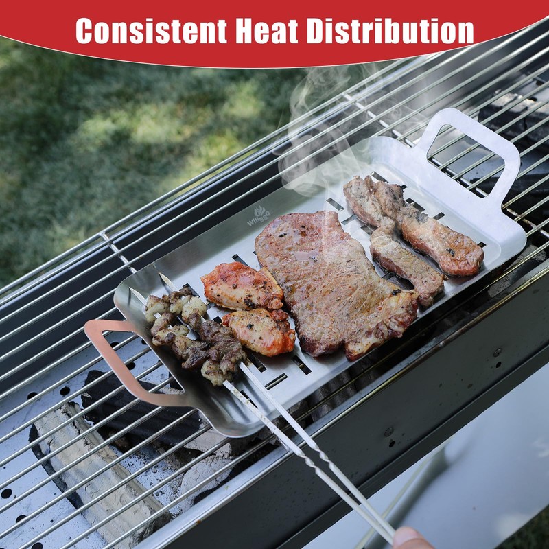 WillBBQ Heavy-Duty BBQ Grill Plate Topper – Stainless Steel Tray