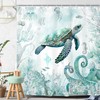 Riyidecor Teal Beach Sea Turtle Shower Curtain for Bathroom Decor