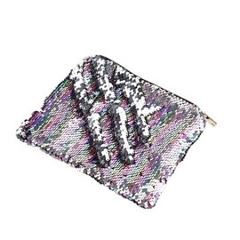 aoozleny Double-Sided Glitter Pencil Case Reversible Sequin Zipper Pencil Pouch for Cosmetic Makeup Organizer Bag Purse for Women (Silver+Colorful)