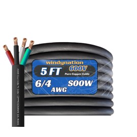 6 Gauge 4 Conductor 6/4 AWG Black SOOW Portable Power Cable Wire (5 Feet)
