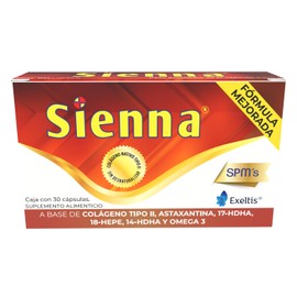 Sienna SPM´s, Suplemento Alimenticio a Base de Metabolitos activos de EPA y DHA: SPMs, Colágeno nativo II, Astaxantina, con 30 Cápsulas
