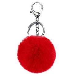 Unpafcxddyig Pom Pom Keychain Artificial Fur Ball Keychains Fluffy Tote Pendant Car Bag Charm,red