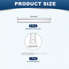 PATIKIL 4 Inch Borosilicate Glass Tubes, 6 Pcs12mm OD 2mm Thick Glass Blowing Tubes Straight Pipe with Cleaning Brush for Laboratory Glass Making, Transparent