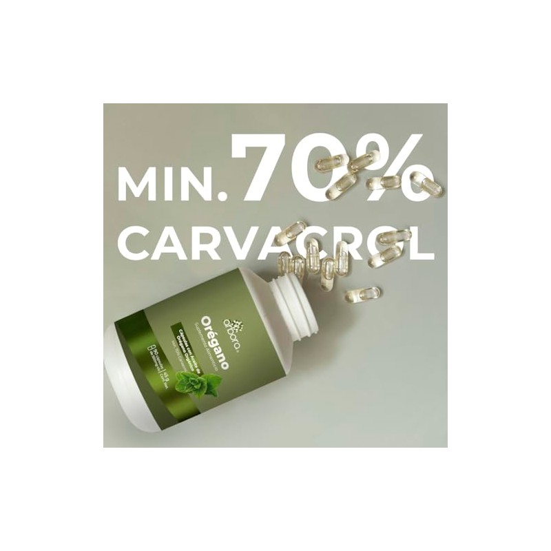 Árbora Cápsulas de Aceite de Orégano 70% carvacrol con coco