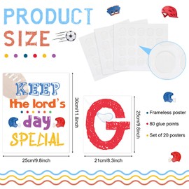 20 Pieces Ten Commandments Poster for Kids Christian Bible Verse Poster Inspirational Religious Scripture Wall Poster for Classroom Church Sunday School Christian Scripture Home Decor (Ball Base)