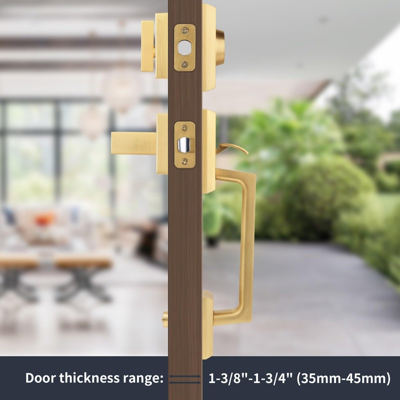 Gaurqiah Brushed Gold Heavy Duty Front Door Handle Set, Exterior