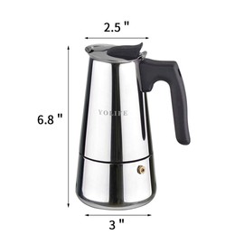 YOLIFE Mini Stovetop Espresso Maker, Induction Small Moka Pot for Italian Coffee, Cappuccino and Latte, Stainless Steel,4 Espresso Cup (1 Cup= 50ml) (200ml / 7oz)