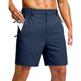 G Gradual Men's Hiking Shorts 7" Lightewight Casual Shorts for Men Quick Dry Stretch Golf Shorts with 3 Zipper Pockets Summer(Navy,M)