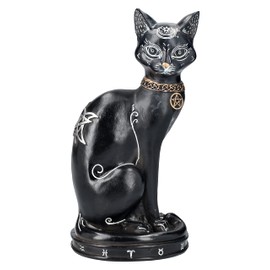 Pacific Giftware Stylized Zodiac Cat Figurine with Crescent Moon and Wiccan Charm Accents 12” Tall