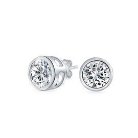 Simple Classic Bezel Set Cubic Zirconia AAA CZ Round Solitaire Stud Earrings For Women .925 Sterling Silver 6MM