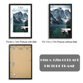 Hongkee 11x17 Picture Frame Set of 3 - Display 8x12 Photo with Mat or 11 x 17 Poster without Mat, Wall Mounting Horizontal and Vertical, Black
