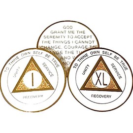 30 Year AA Medallion - Alcoholics Anonymous- White & Gold Bling, Glitter, Sobriety, Chip, Token, Coin