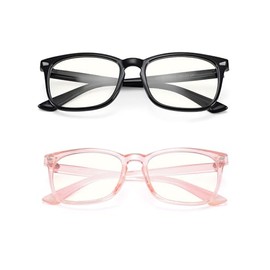 AZorb 2Pack Blue Light Blocking Glasses for Kids TR90 Unbreakable Computer Screen Glasses for Boys & Girls 2 Pack(Black+Transparent Pink)