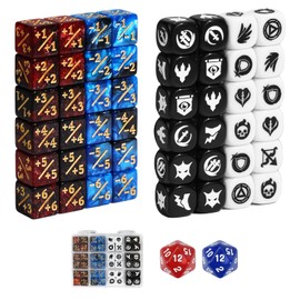 FourDragons 50 Pieces 12mm MTG Dice Counters Icon Abilities Keywords Tokens, Mini Dice CCG Creature Stats Buff Tokens for Magic The gatering, Compatible with MTG TCG Magic Card Games Accessories
