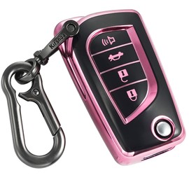 Kirsnda Key fob Cover,case with Keychain,Soft TPU Protection Key Shell/Skin,4 Buttons Compatible with Camry Corolla for RAV4 for C-HR Yaris Fortuner Flip Remote Key(Pink)
