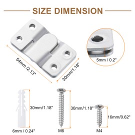 sourcing map 4 Pairs Flush Mount Bracket, 54 x 30mm Heavy Duty Picture Hanger Z Clip Bracket Interlocking Photo Frame Hook with Screw Anchors for Picture Display Art Gallery Wall Mount, Silver