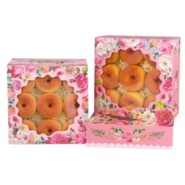 qiqee Mother's Day Cookie Boxes with Window 30packs 8x8x2.5 Inch Bakery Box Pastry Box for Mother's Day Auto-pop Up