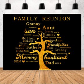 Family Party Backdrop Golden Family Members Tree Photo Background FHZON Black Studio Props Banner House Party Supplies Photography Backdrop 7x5ft PTBZSFH41