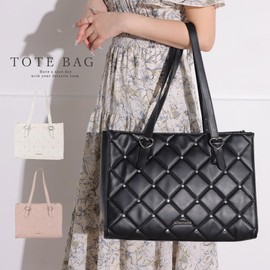 【ALTROSE】Tote Bag, Large Capacity, Oversized, 2-Way, Shoulder Bag, Zippered, Lightweight, Quilted 332938, Black