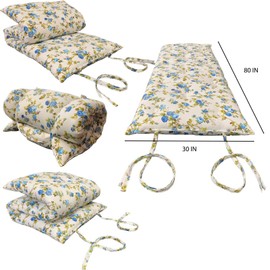 Danfuton Traditional Floor Rolling Mattress, Shiki Futon 3 x 30 x 80 Blue Roses