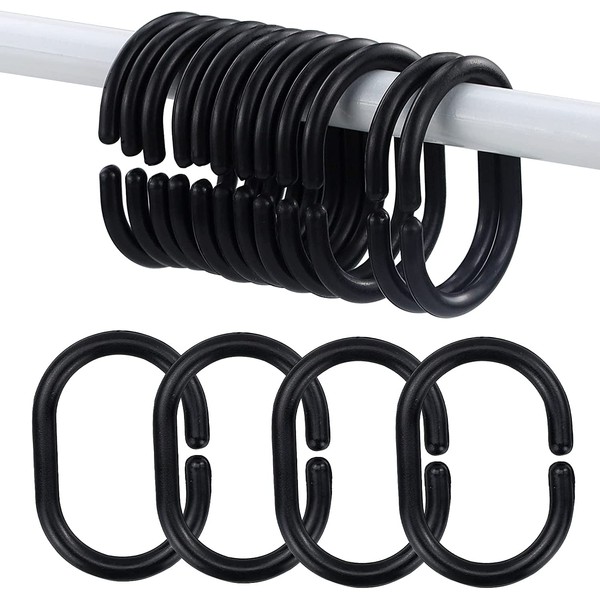 Shower Curtain Rings Rings Pack of 12, Shower Rings for Shower Curtain Rails, Plastic Shower Rings, High-Quality Shower Curtain Rings with Sliding System, Hanging Rings for Shower Curtain (Black,