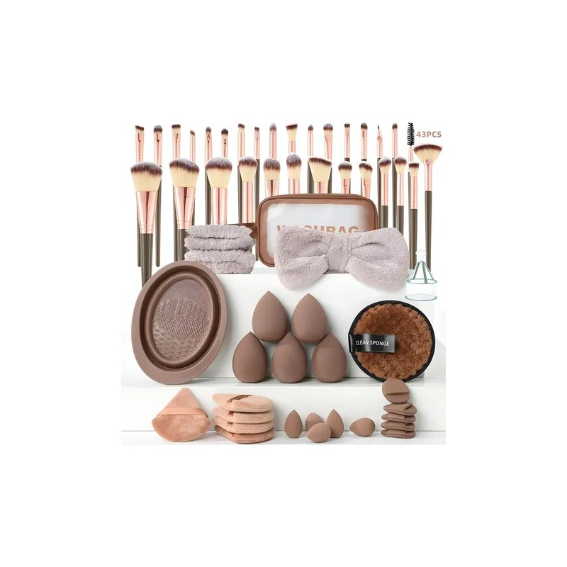 67pcs Brochas Maquillaje Profesional Esponjas Neceseres Rosa