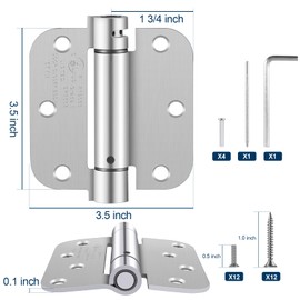 Self Closing Door Hinges 3.5 Inch, Spring Loaded Adjustable Tension Hinges for Garage/Front/Back Doors - UL Listed Brushed Nickel Hinges, Left/Right Hand Door Hardware with 5/8" Radius Corners 2 Pack