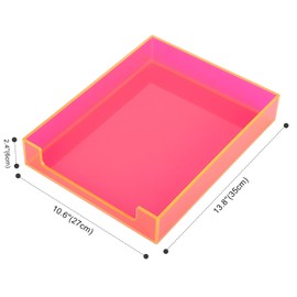 Paper Tray Acrylic File Organizer for Desk Letter Tray Desk Organizer Document Holder Sorter Storage for A4 Office Supplies Magazines, 13.8x10.6x2.4 Inches, Neon Pink