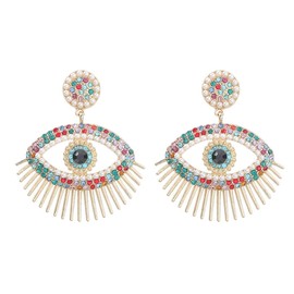 Pearl Eye Earrings, Colourful Evil Eye Earrings for Women, Bohemian Pearl Earrings, Sparkling Eye Statement Earrings, Evil Eye Boho Jewellery, Rainbow Eye Drop Earrings for Girls, Zinc