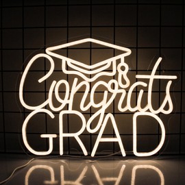 Jesalah Congrats Grad Neon Sign Led Grad Neon Sign Graduation Decor 2025 Neon Light USB Warm White Sign for Prom Night Dorm Class Room Graduation Season Party Backdrop Decoration | Jesalah