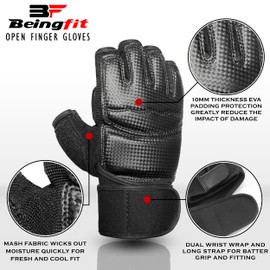 Beingfit Open Finger Gloves Boxing Gloves (SMALL, White)