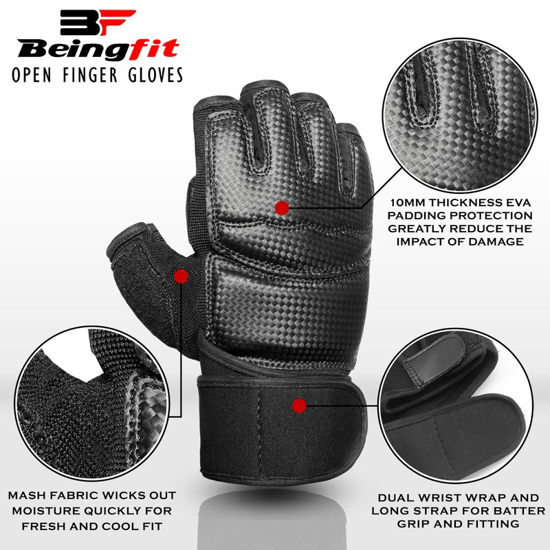 Beingfit Open Finger Gloves Boxing Gloves (SMALL, White)