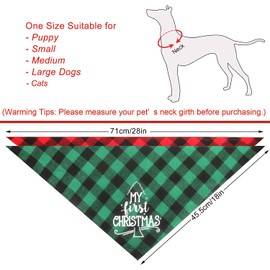 2 Pack My First Christmas Dog Bandana - Classic Plaid Pets Scarf Triangle Bibs Merry Christmas Santa Costume Accessories for Small, Medium & Large Dogs & Cats