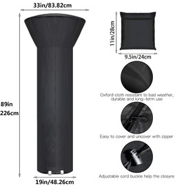 Hualedi Patio Heater Covers with Zipper and Storage Bag,Waterproof,Dustproof,Wind-Resistant,Sunlight-Resistant,Snow-Resistant,Black,89'' Height x 33" Dome x 19" Base