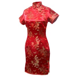 7Fairy Women's VTG Red Dragon Mini Chinese Wedding Dress Cheongsam Size 16 US