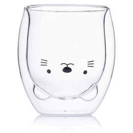 Hwagui - Personal Double Wall Glass Cup, Coffee Cup, Milk Cup, Tea Cup For Birthday Present, 250ml/8.4oz