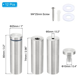 PATIKIL 1 x 3.2 inch Sign Standoff Screws, 12 Set Stainless Steel Wall Standoff Mounting Hardware Advertising Glass Nail for Hanging Acrylic Picture Frame Acrylic Panel, Silver