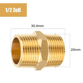 Voarge Pack of 6 Brass Male Thread, Hex Nipple Thread Fittings, Double Nipple on Both Sides, Suitable for a Variety of Piping Applications (1/2 Inch)