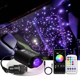 6W Small Size Car Twinkle Fiber Optic Starlight Headliner Kit, 350pcs*0.03in*9.8ft Sound-Activated APP& Remote Control Starlight Engine for Car Home