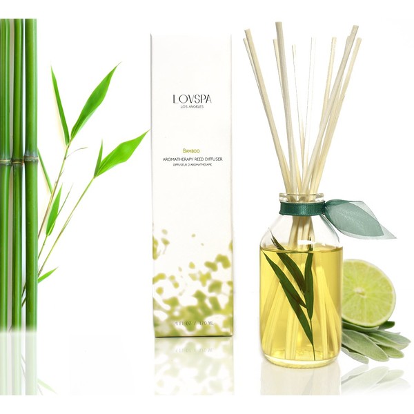 LOVSPA Bamboo Citrus Essential Oil Reed Diffuser Set Zesty White
