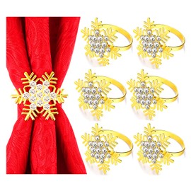 Christmas Napkin Rings Reindeer Deer Elk Snowflake Christmas Napkin Buckle for Dinner Party Thanksgiving Christmas New Year (Snowflake, Gold, Pack of 6)