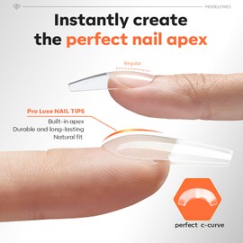 Modelones Nail Tips, 120 Pieces, Full Cover Nail Tips Set, Gel Tips Set, Pre-Buff PMMA Resin Nail Tips, Artificial Nails for Sticking, Nail Art, DIY, 15 Sizes, Medium Coffin