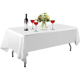 EMART Rectangle Tablecloth, 60 x 84 inch White Table Clothes for 6 Foot Rectangle Tables in Polyester Fabric for Dining Party Wedding (2 Pack)