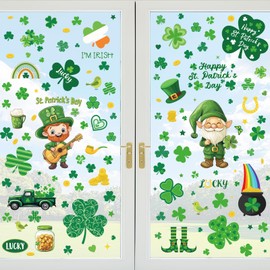 ACRNIGHEET St. Patrick's Day Window Clings for Glass Window 12 Sheet Gnomes Shamrock Window Clings Stickers Irish Saint Patrick's Day Lucky Double Sided Window Stickers Wall Decals for Home Decor