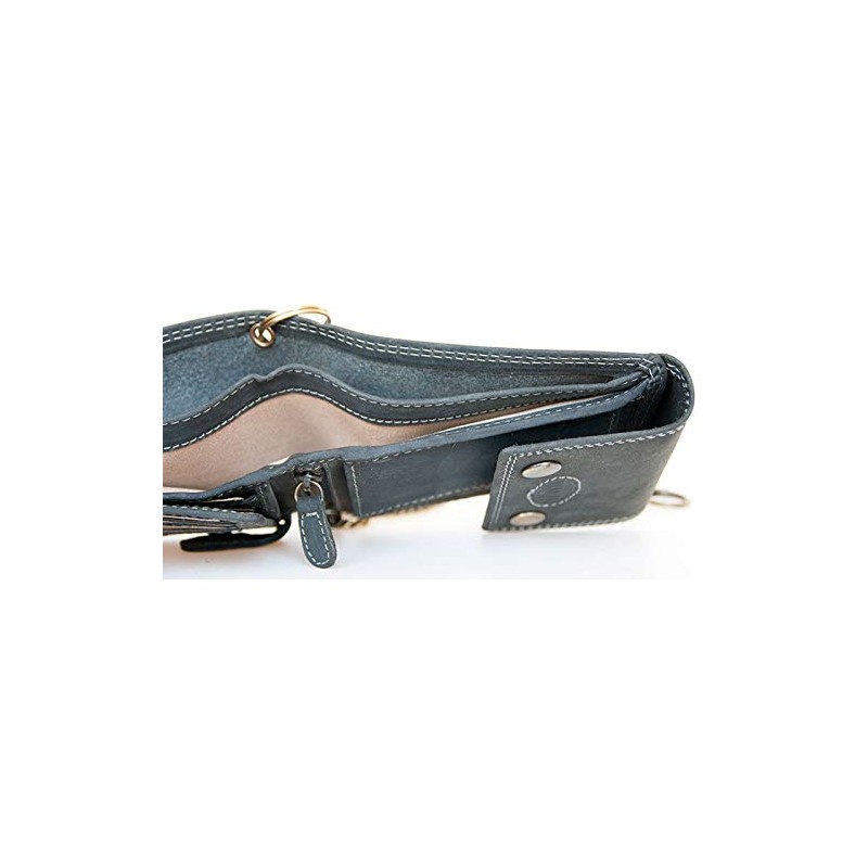 Biker's Grey Genuine Leather Wallet Wild with Metal Chain to