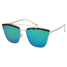 Edge I-Wear Women's Chic Square Sunnies with Flat Color Mirror Lens 32209-FLREV-2(DEMI)