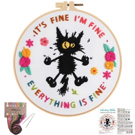 Louise Maelys Funny Embroidery Kit for Beginners,Adults Cross Stitch Kits with Flower Wreath pattern,Needlepoint Kits for Starters including Embroidery Cloth,Hoop,Instruction and Threads