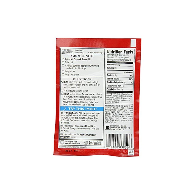 McCormick Beef Stroganoff Sauce Mix (1.5 oz Packets) 4 Pack