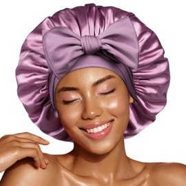 YANIBEST Silk Bonnet for Sleeping Women, Satin Hair Bonnet with Tie Band, Night Sleep Cap Wrap for All Hair Types Purple